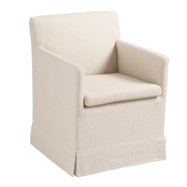 Linen Elena Upholstered Rolling Armchair | World Market