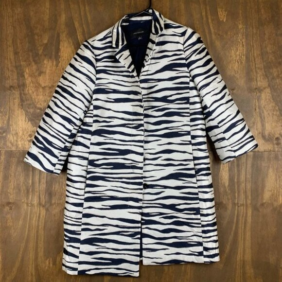 Ann Taylor Womens Coat Navy Jacquard Zebra Topper Workwear Phoebe Buffay M | Poshmark