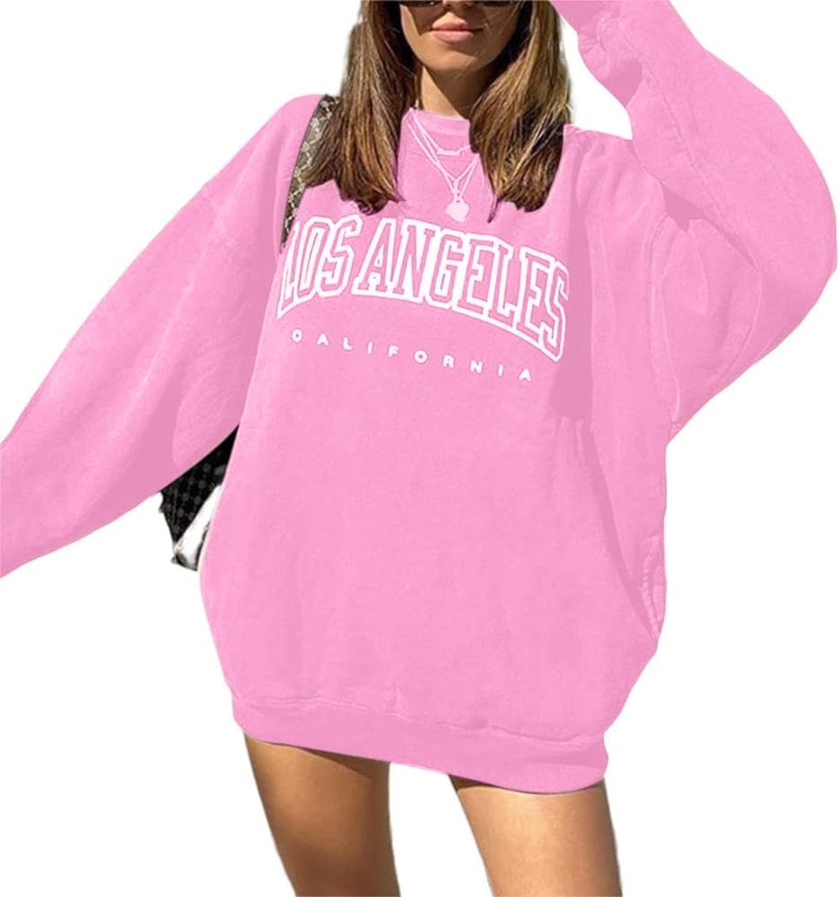LilyCoco Womens Oversized Crewneck Sweatshirts Los Angles Graphic Long Sleeve Pullover Shirt | Amazon (US)