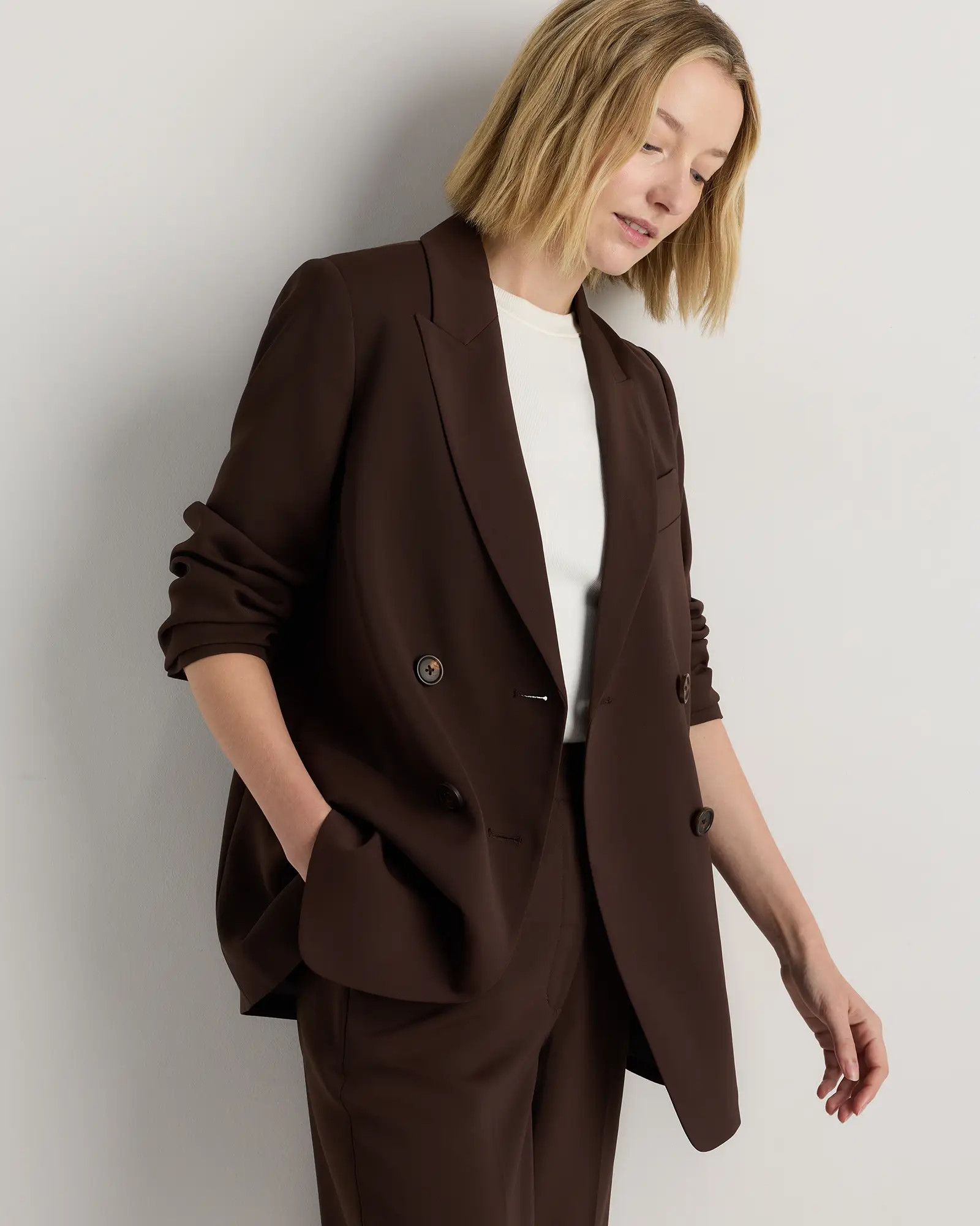 Stretch Crepe Relaxed Double-Breasted Blazer | Quince