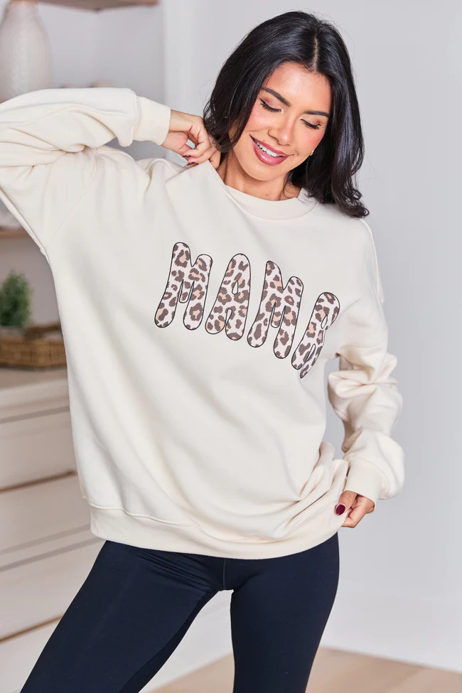 Mama Leopard Cream Graphic Sweatshirt | Pink Lily