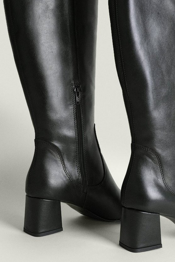 Leather Block Heel Knee High Boot | Oasis UK & IE