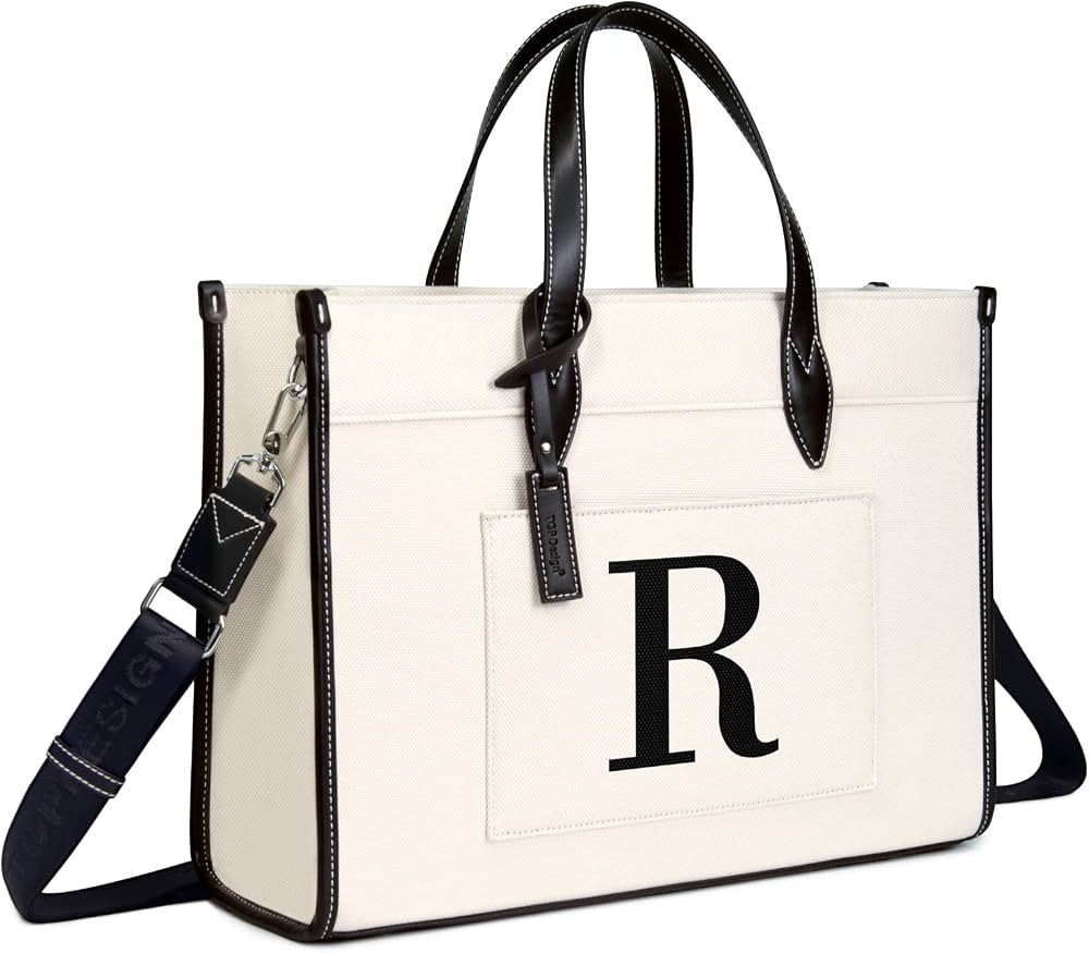 TOPDesign Initial Laptop Tote Bag for Women, Stylish Canvas Bag for 15.6 Inch Computer, Personali... | Amazon (US)