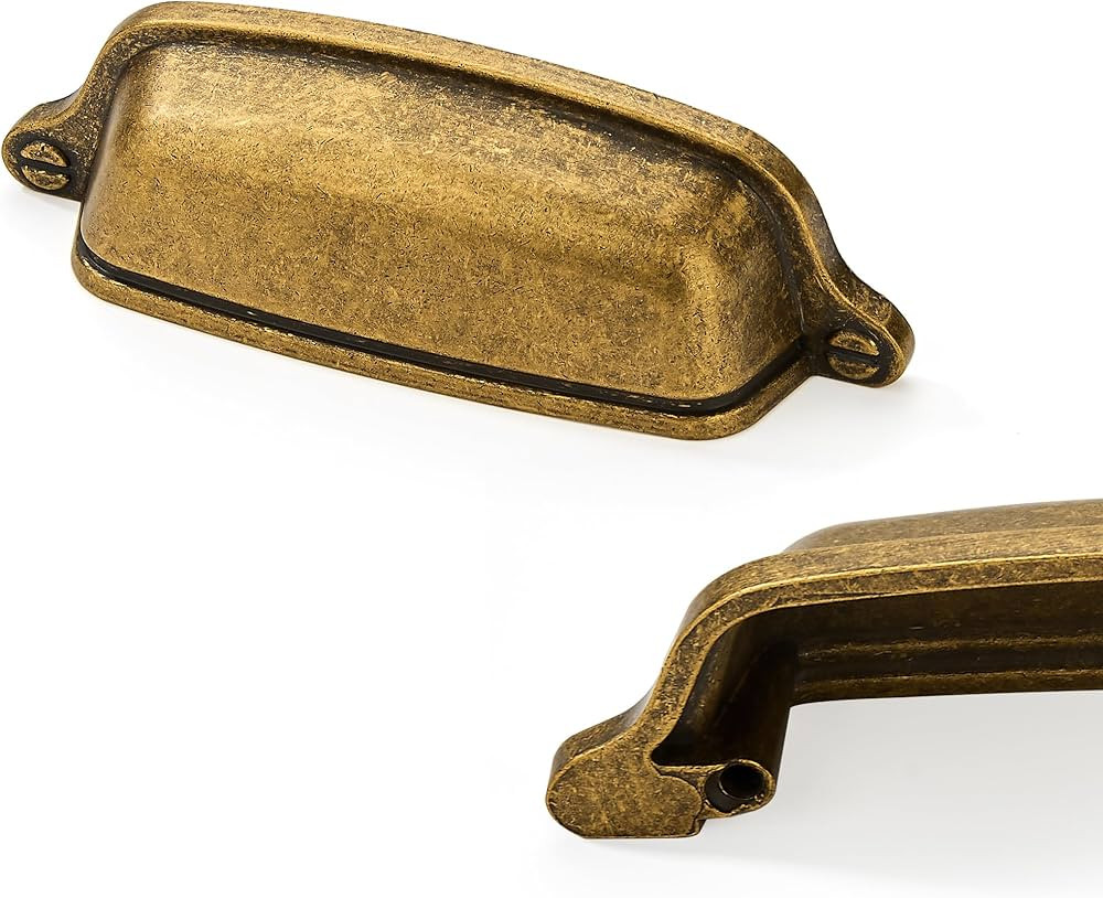 10 Pack 2-1/2 inch & 3 inch (64mm & 76 mm) Antique Brass Cabinet Cup Pulls Aged Gold Drawer Pulls... | Amazon (US)