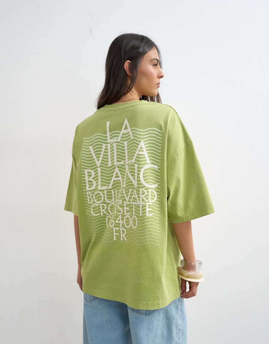 Topshop 'La Villa Blanca' graphic oversized tee in green | ASOS (Global)
