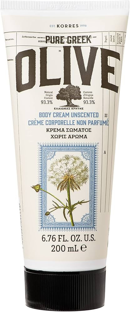 KORRES Pure Greek Olive Body Cream, Unscented Body Lotion with Omega Fatty Acids, Vitamins and An... | Amazon (US)