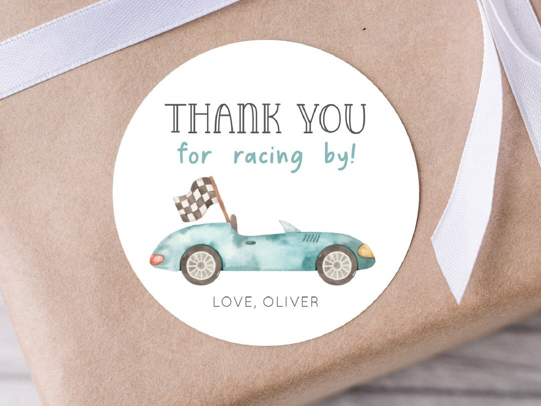 Editable Racing Birthday Sticker Car Party Thank You Labels - Etsy | Etsy (US)
