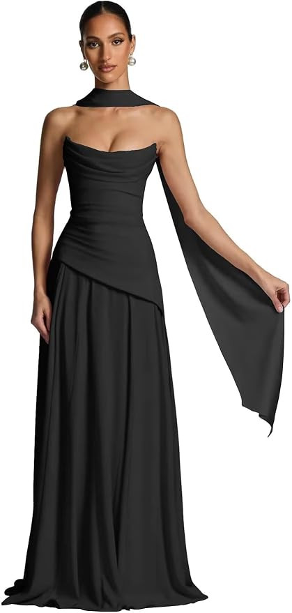 Strapless Bridesmaid Dresses with Scarf 2026 Long A-line Prom Formal Dress | Amazon (US)