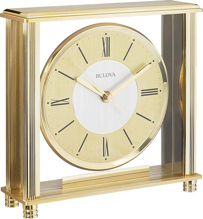 Bulova B1700 Grand Prix Table Clock | Brass MetalFinish | Glass Enclosure with Two-Tone Metal Dia... | Amazon (US)