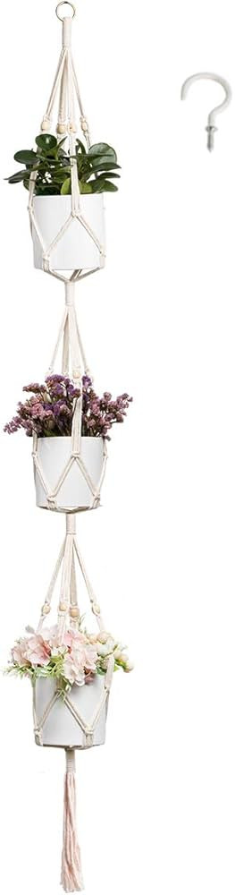 3 Tier Macrame Plant Hanger Indoor with 1 Hook, Handmade Hanging Planter Hanging Flowers Pot with... | Amazon (US)