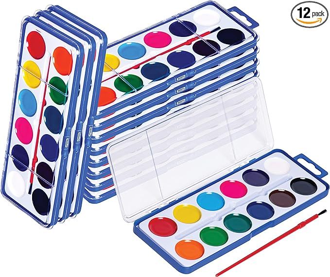 Watercolor Paint Set for Kids - Bulk Set of 12 - Washable Paints in 12 Colors - Perfect for Home,... | Amazon (US)