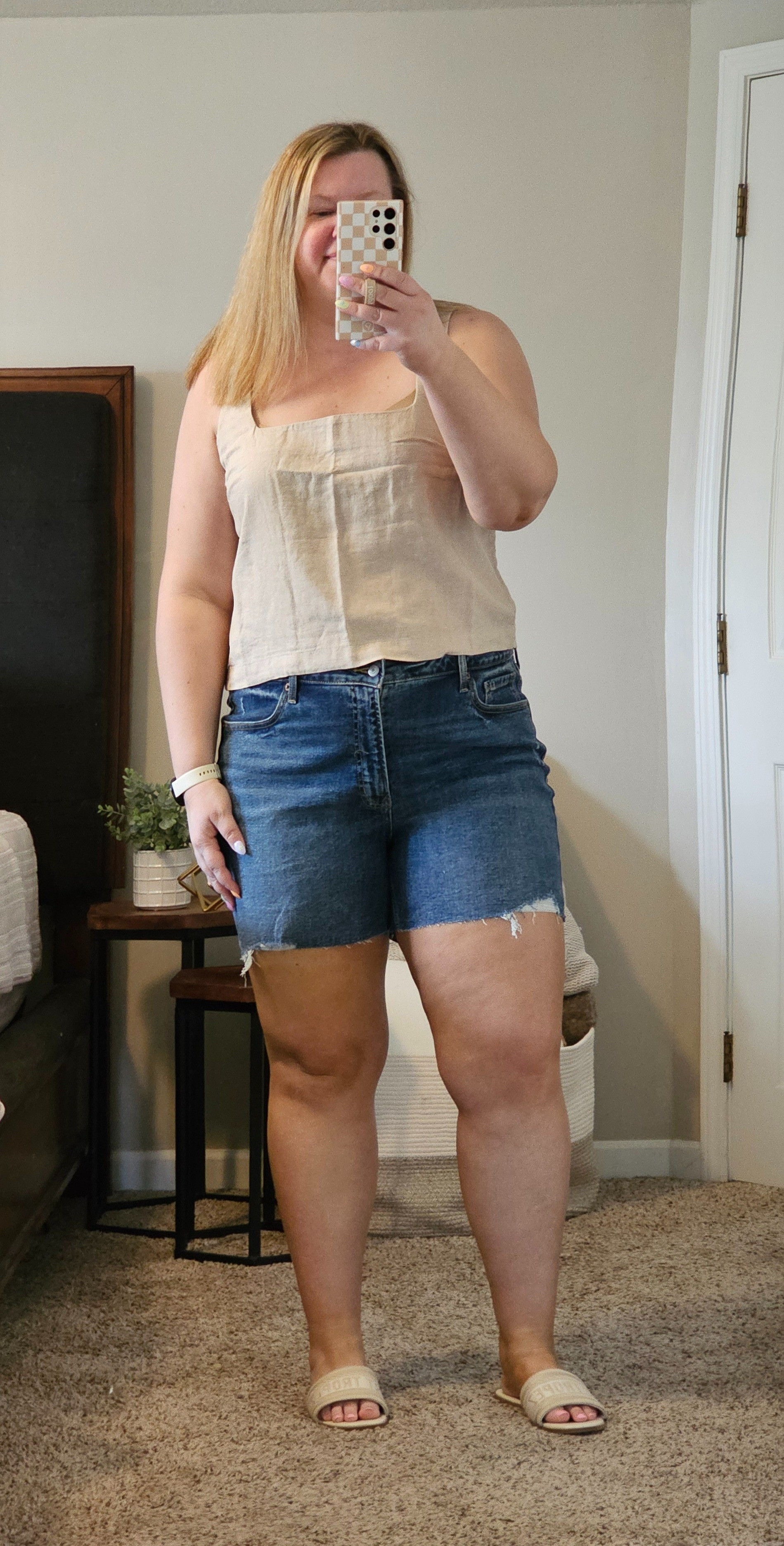 These jean shorts are a top pick for this summer. I am wearing a size 18. The linen top is an XL tall. 

#LTKfindsunder50 #LTKmidsize #LTKsalealert