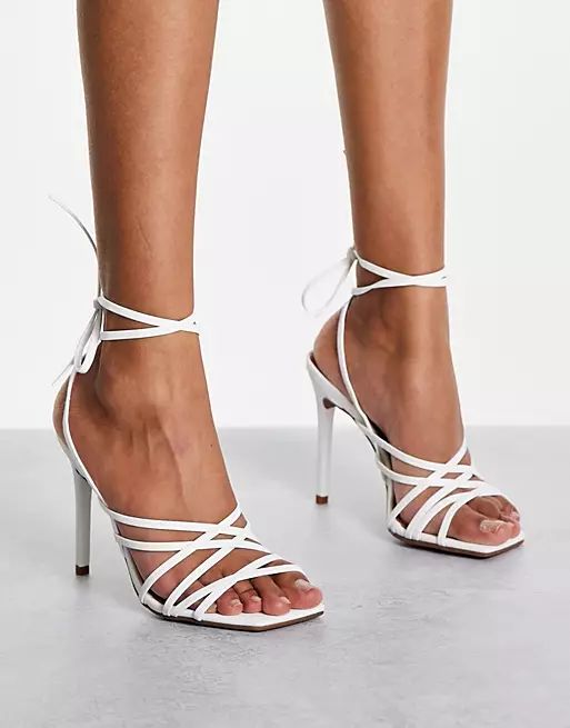 ASOS DESIGN National strappy high heeled sandals in white | ASOS (Global)