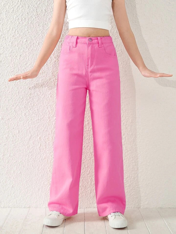 SHEIN Kids Y2Kool Girls High Waist Wide Leg Jeans | SHEIN