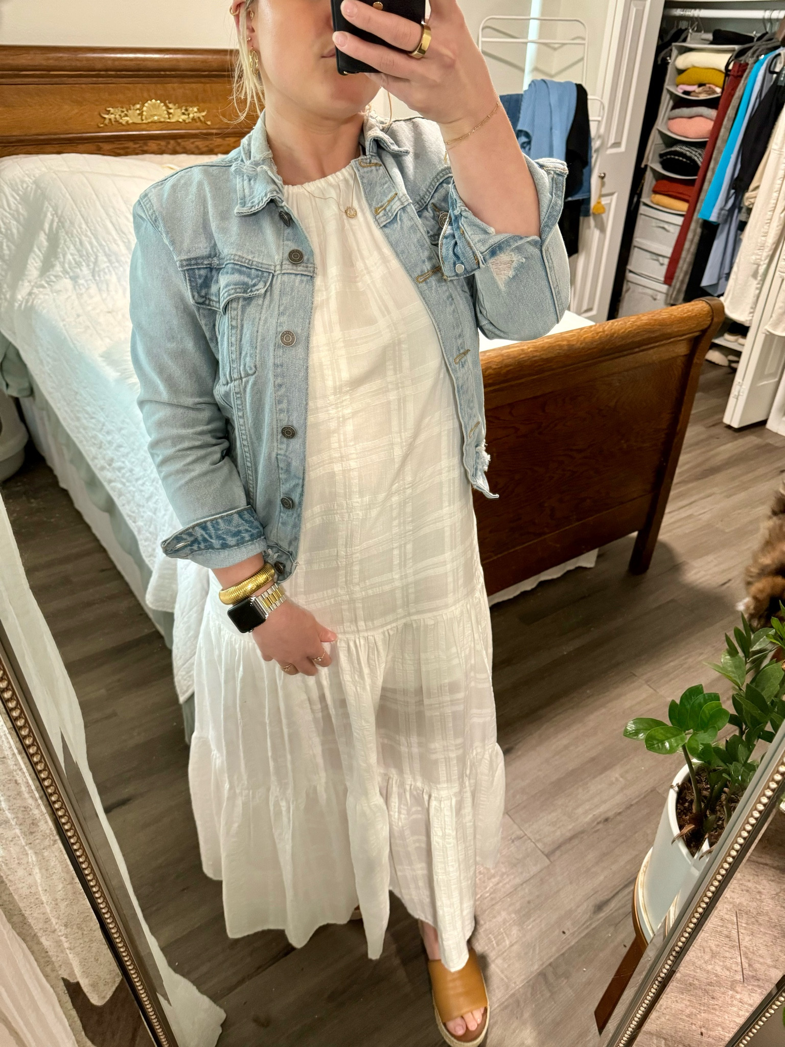 Long maxi dress with denim jacket and sandals. 

#LTKmidsize #LTKSeasonal #LTKstyletip