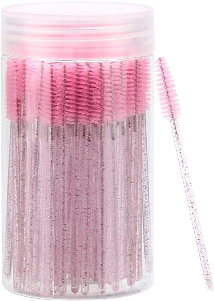 100 Pcs Disposable Mascara Wands, Crystal Eyebrow Spoolies Brush for Eyelash Extensions, Pink Las... | Amazon (US)