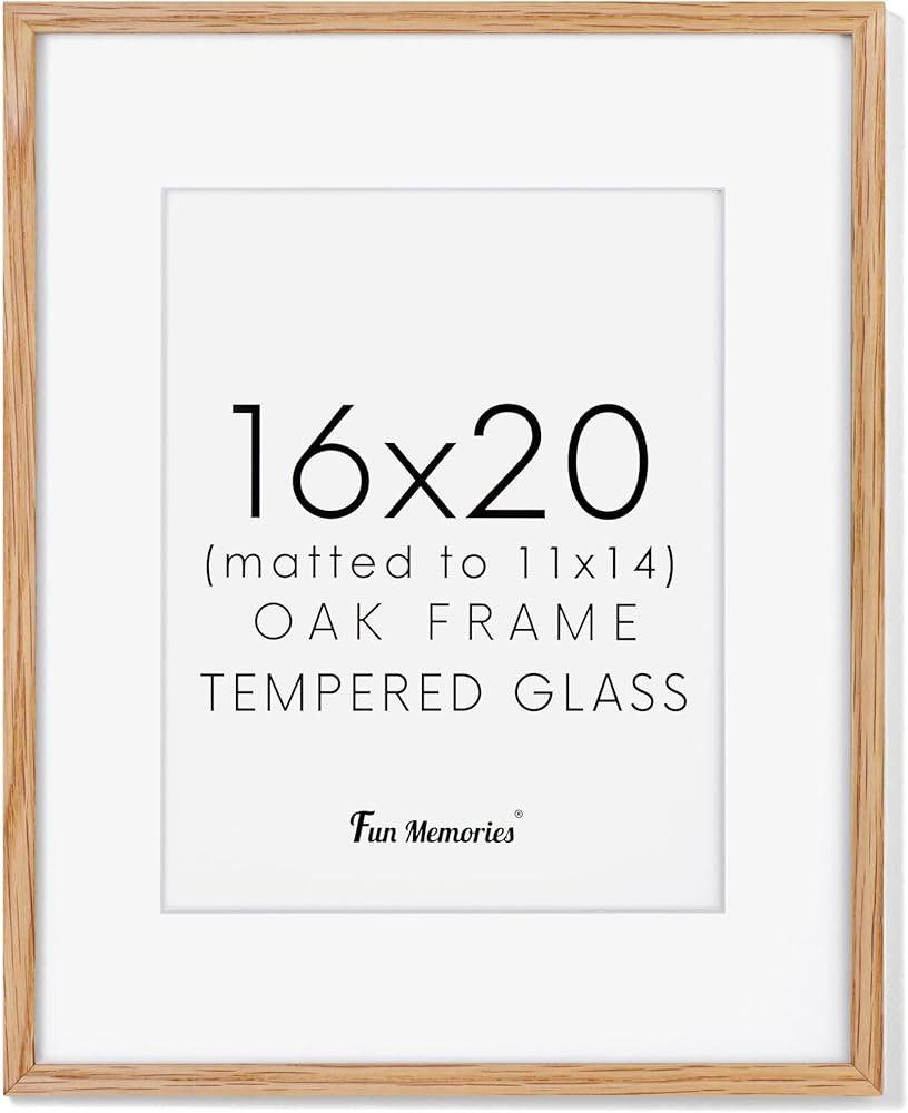 16x20 Picture Frame, 16 x 20 Solid Oak Wood Frame, Tempered Glass, 16x20 Picture Frame with Mat f... | Amazon (US)