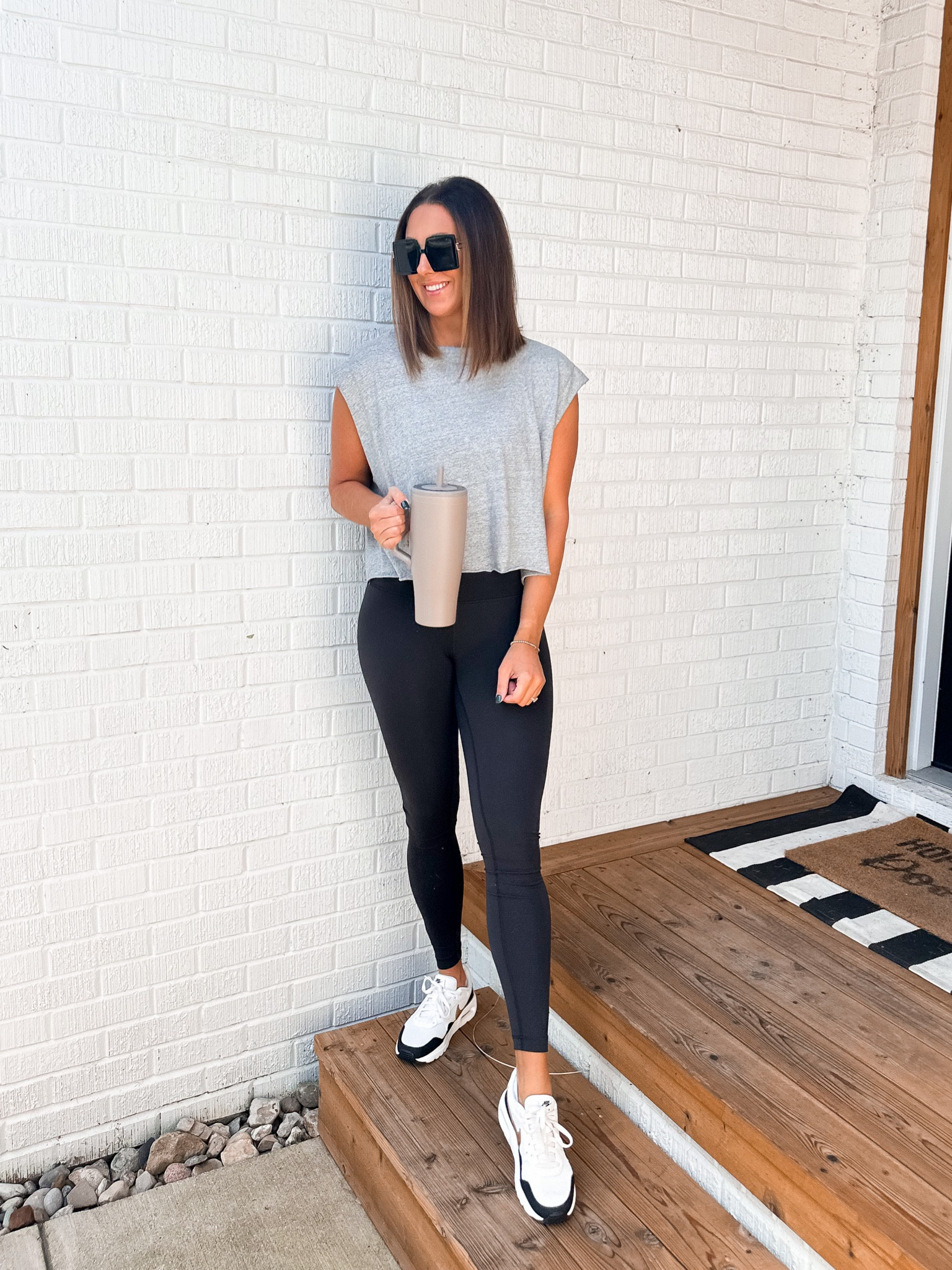 Oversized tee-medium 
Bralette-m/l
Leggings-6
Sneakers-tts 8

#LTKshoecrush #LTKfitness #LTKstyletip