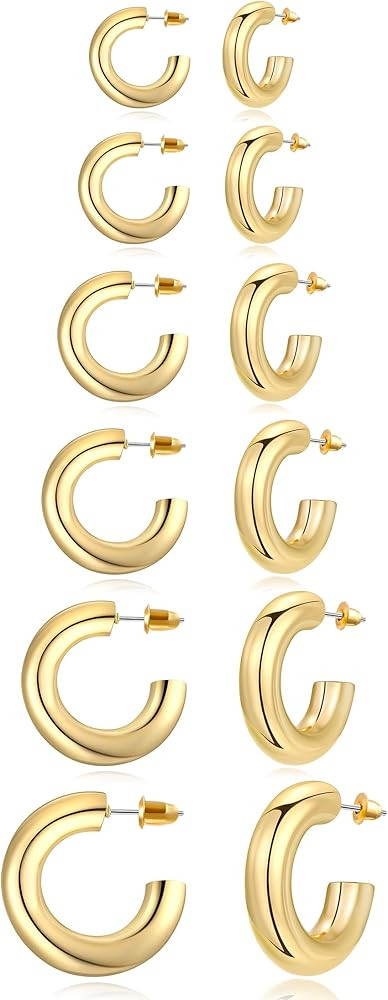 3 Pairs Twisted Rope Hoop Earrings for Women, 14K Gold Open Hoops Earrings Thick Gold Silver Chun... | Amazon (US)