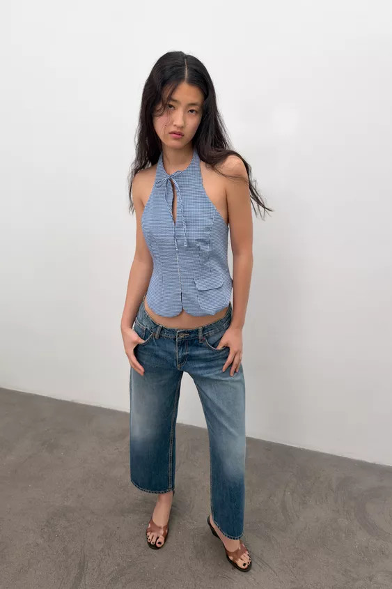 GINGHAM HALTER TOP | Zara UK