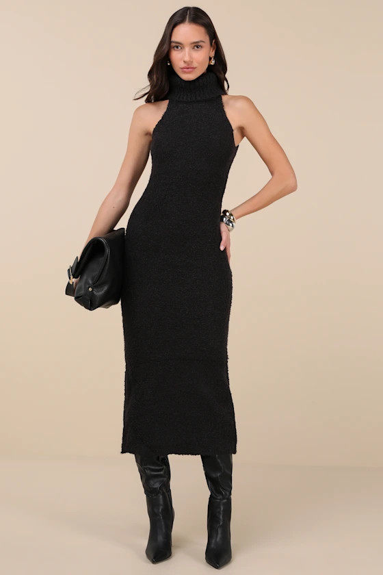Savanah Black Turtleneck Midi Sweater Dress | Lulus