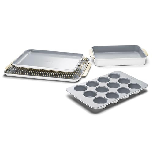 Caraway Nonstick Ceramic Bakeware Set (5 Pieces) - Baking Sheets, Assorted Baking Pans & Storage - Aluminized Steel Body - Non Toxic, PTFE & PFOA Free - White | Amazon (US)