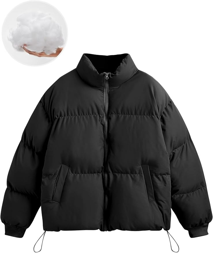 CIDER Womens Quilted Puffer Jacket Cropped Baggy Zip Up Casual Jackets Oversized Outerwear Warm C... | Amazon (US)