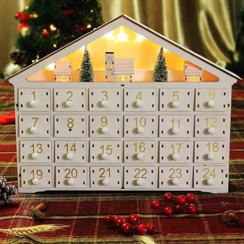MorTime LED 24 Day Advent Calendar Decorated with Christmas Tree House and LED Lights, Lighted Wh... | Amazon (US)