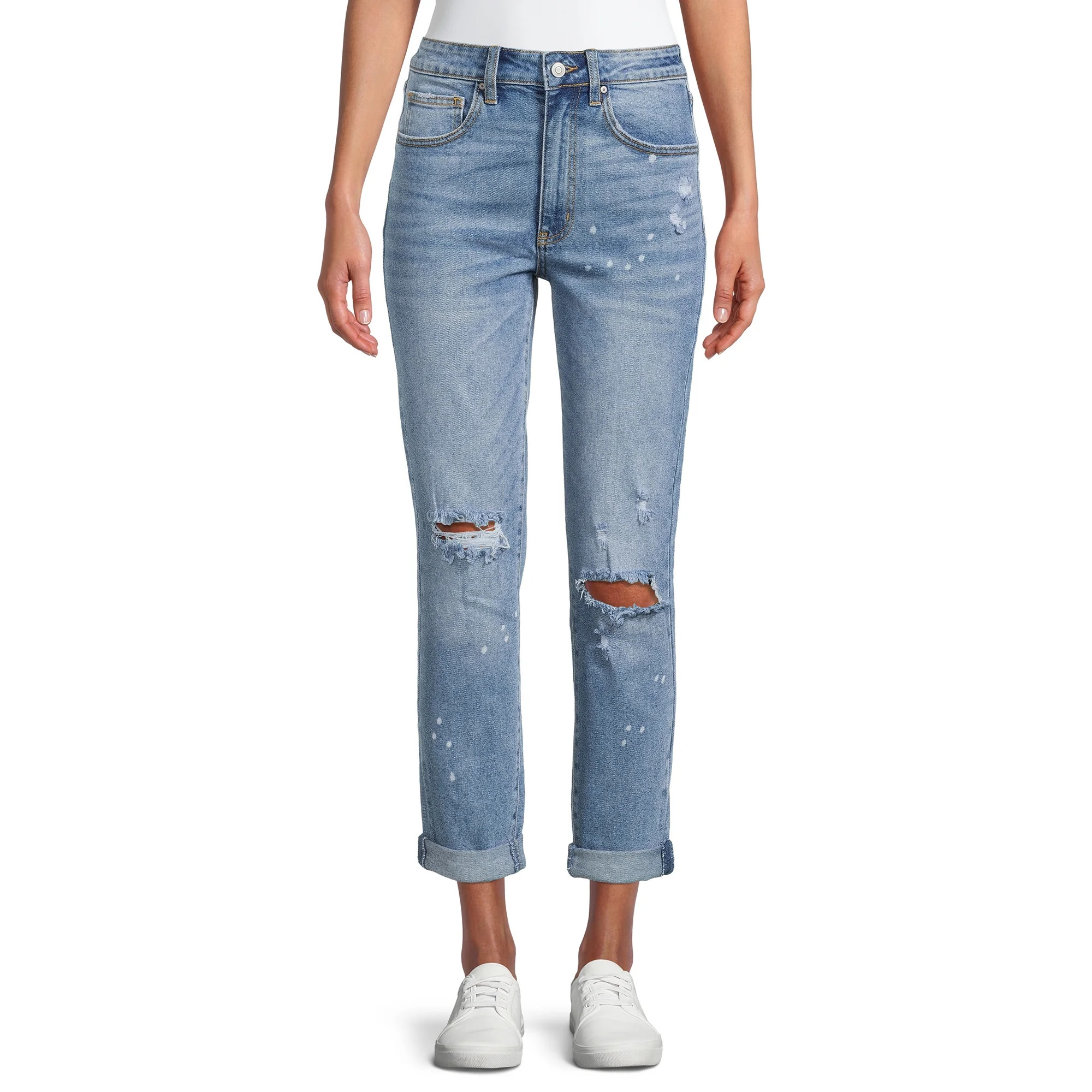 No Boundaries Juniors’ High Rise Destructed Girlfriend Jeans | Walmart (US)