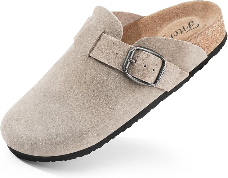 FITORY Womens Clogs Slip-on Potato Shoes Leather Mules with Suede Cork Footbed Size 6-11 | Amazon (US)
