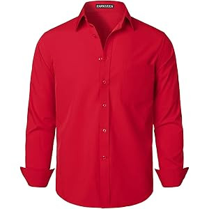PARKLEES Men's Regular Fit Dress Shirt Solid Wrinkle-Free Long Sleeve Casual Business Button Up S... | Amazon (UK)