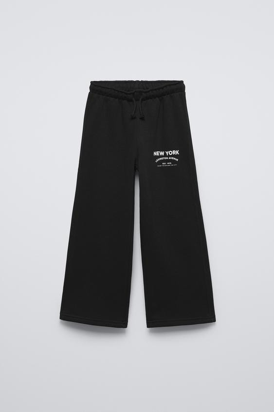 PLUSH WIDE LEG TEXT PANTS | Zara US