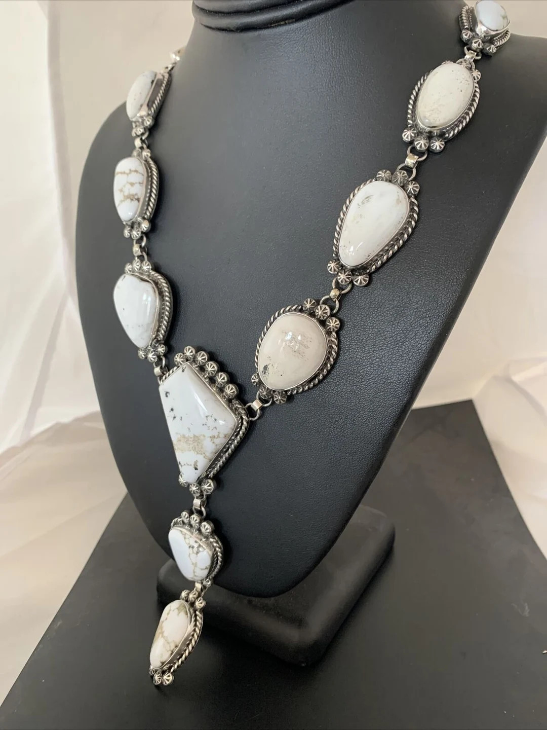 Handmade Navajo Sterling Silver White Buffalo Turquoise Lariat Necklace 932 - Etsy | Etsy (US)