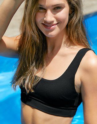 Aerie Ribbed Banded Wide Strap Scoop Bikini Top | Aerie