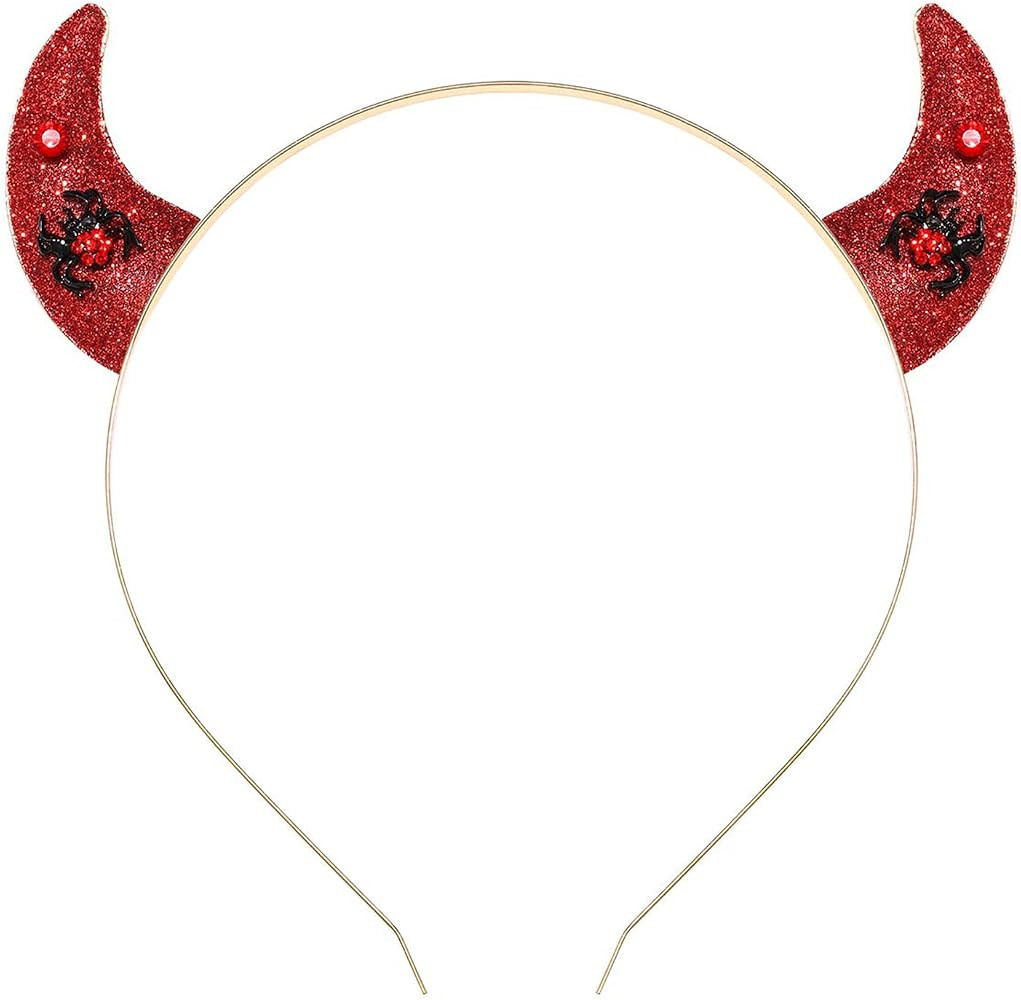 FAERLIIRY Halloween Headband For Woman Glitter Devil Horn Headband Cosplay Hair Hoop Accessories | Amazon (US)