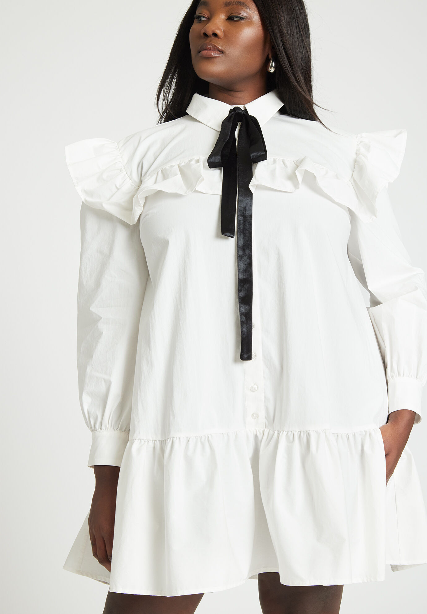 Ruffle Shirt Dress With Tie | Eloquii