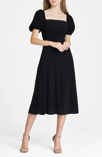 WAYF Leonie Puff Sleeve Midi Dress in Black at Nordstrom Rack, Size X-Small | Nordstrom Rack