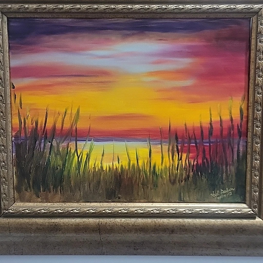 Original Framed Acrylic Sunset on Marsh 11x14 + frame Signed Hazel Gardener '12 | eBay US