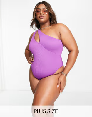 We Are We Wear Plus ribbed one shoulder slash swimsuit in ultraviolet | ASOS (Global)