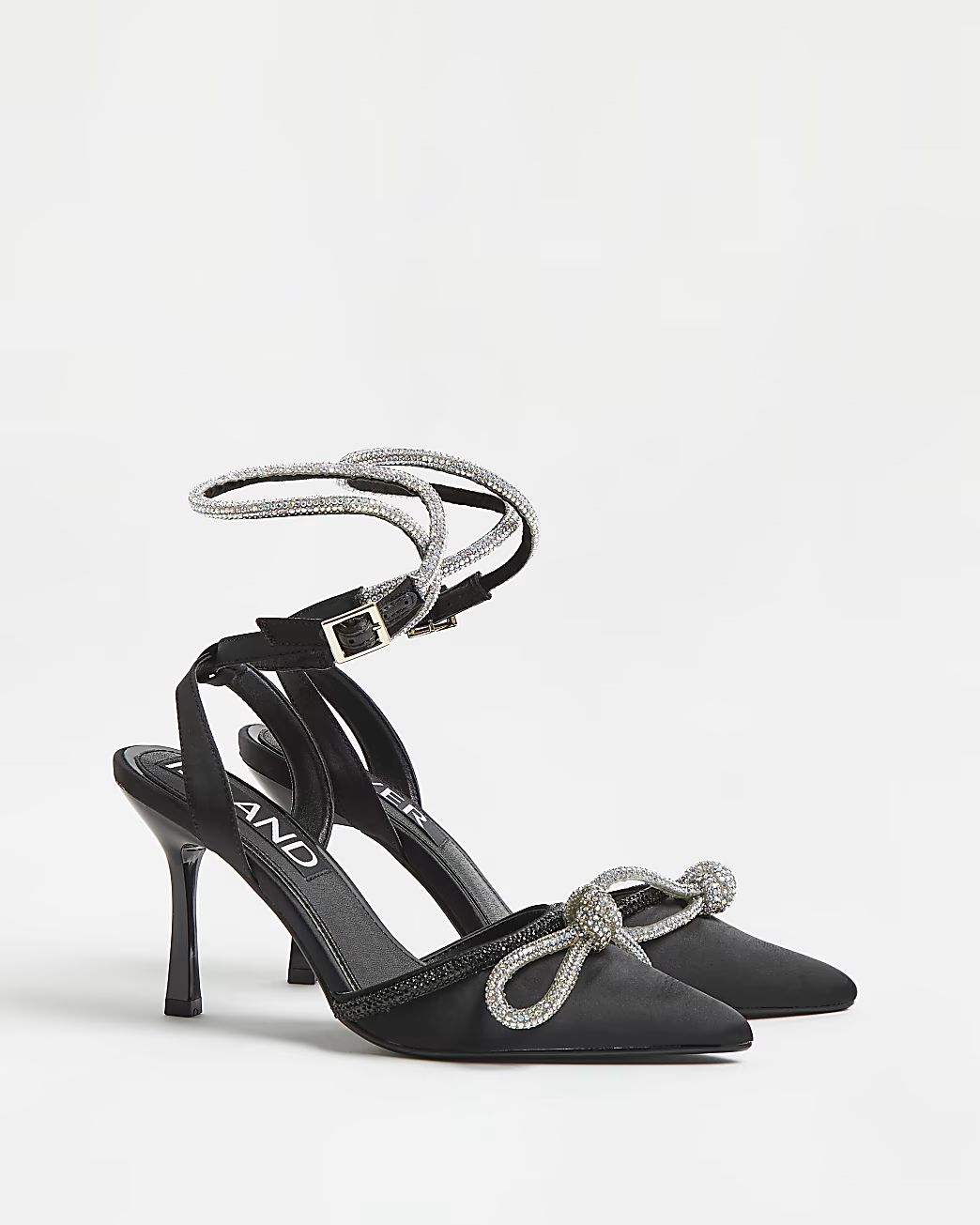 Black diamante embellished bow court shoes | River Island (UK & IE)