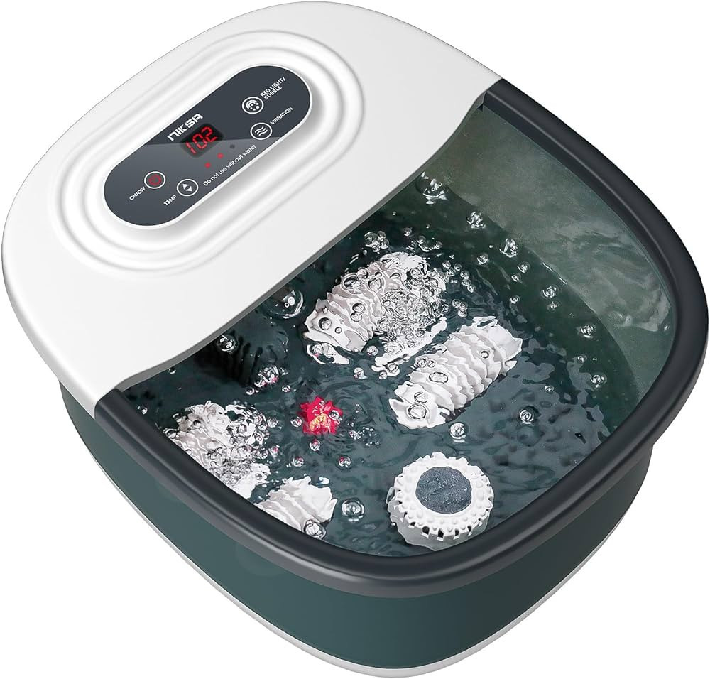 Niksa Foot Spa Bath Massager with Heat, Bubbles, Vibration and Red Light, 4 Massage Roller Pedicu... | Amazon (US)