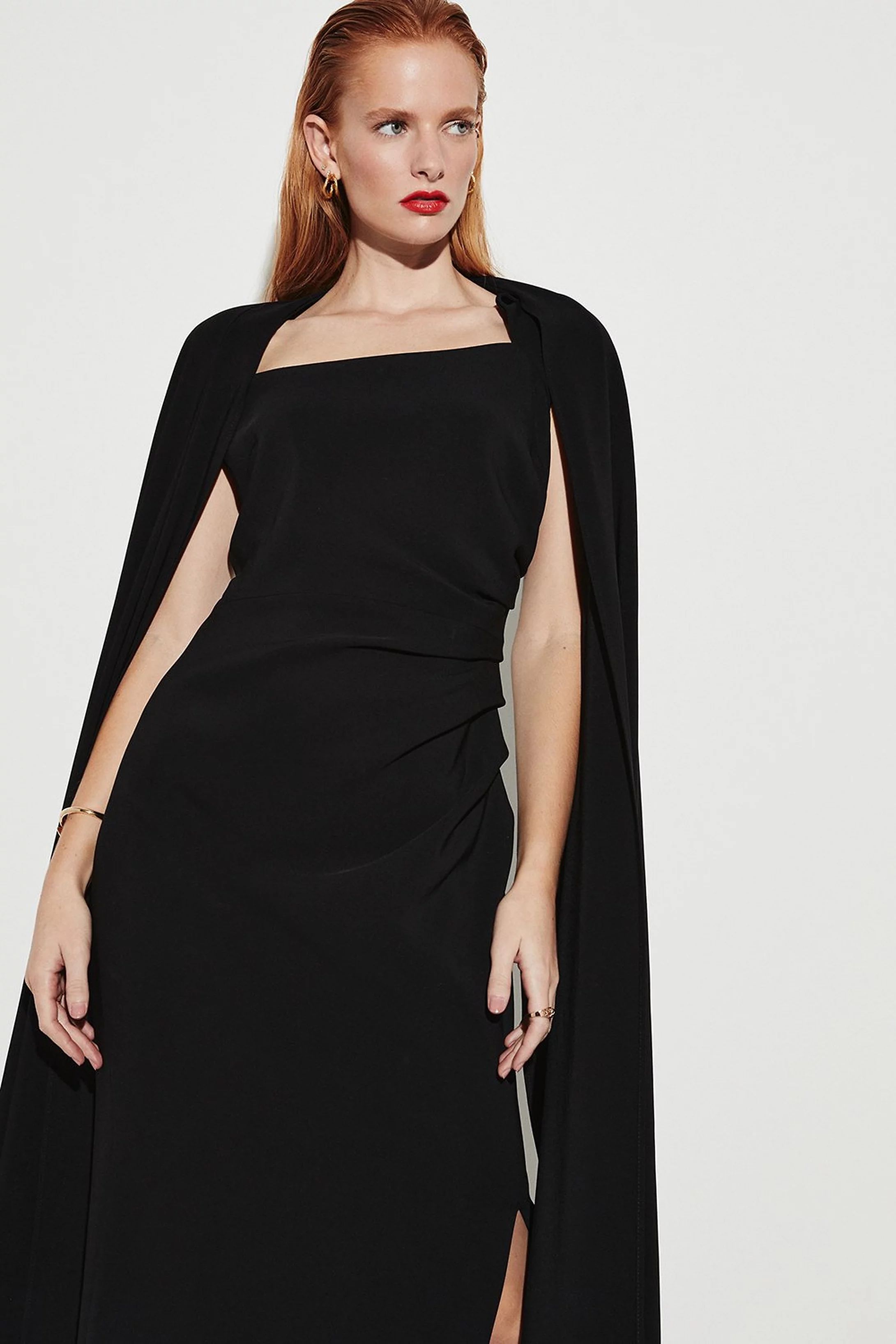 Compact Viscose Cape Maxi Dress | Karen Millen UK + IE + DE + NL