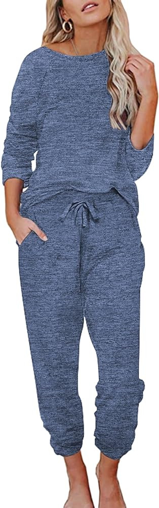 Ekouaer Women's Pajamas Set Long Sleeve Loungewear Soft Joggers Lounge Set with Pockets | Amazon (US)
