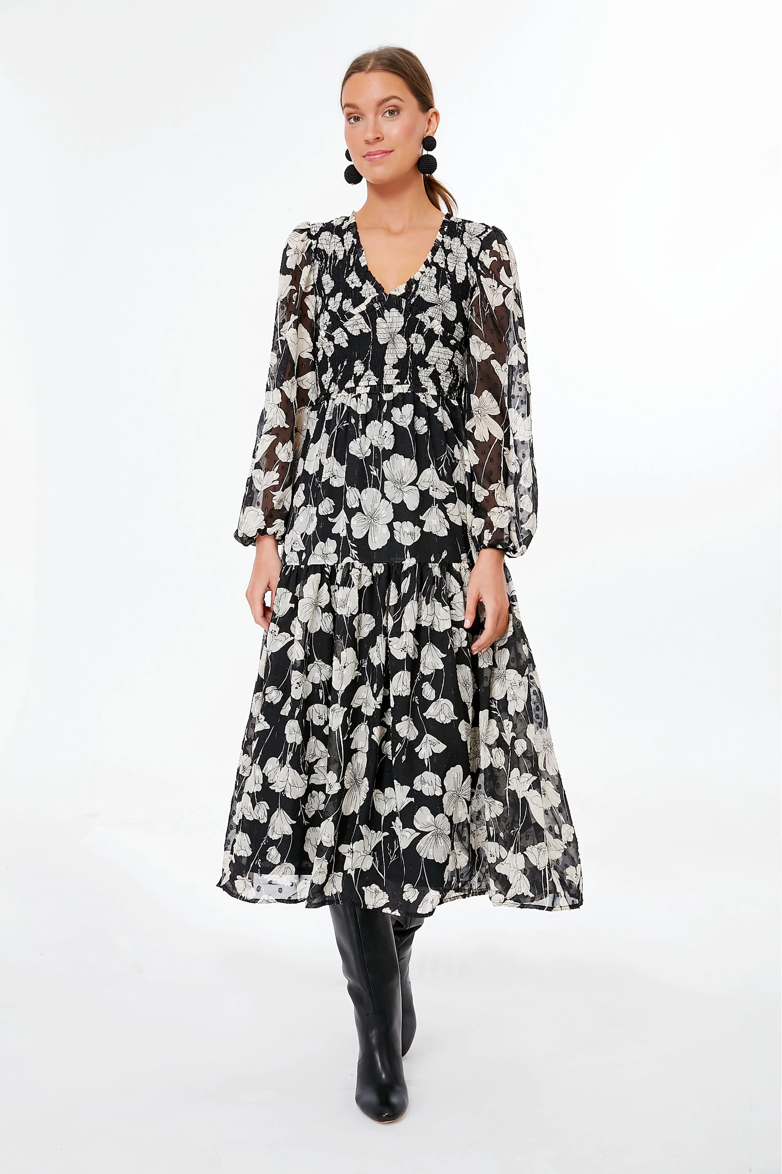 Black Floral Multi Midi Dress | Tuckernuck (US)