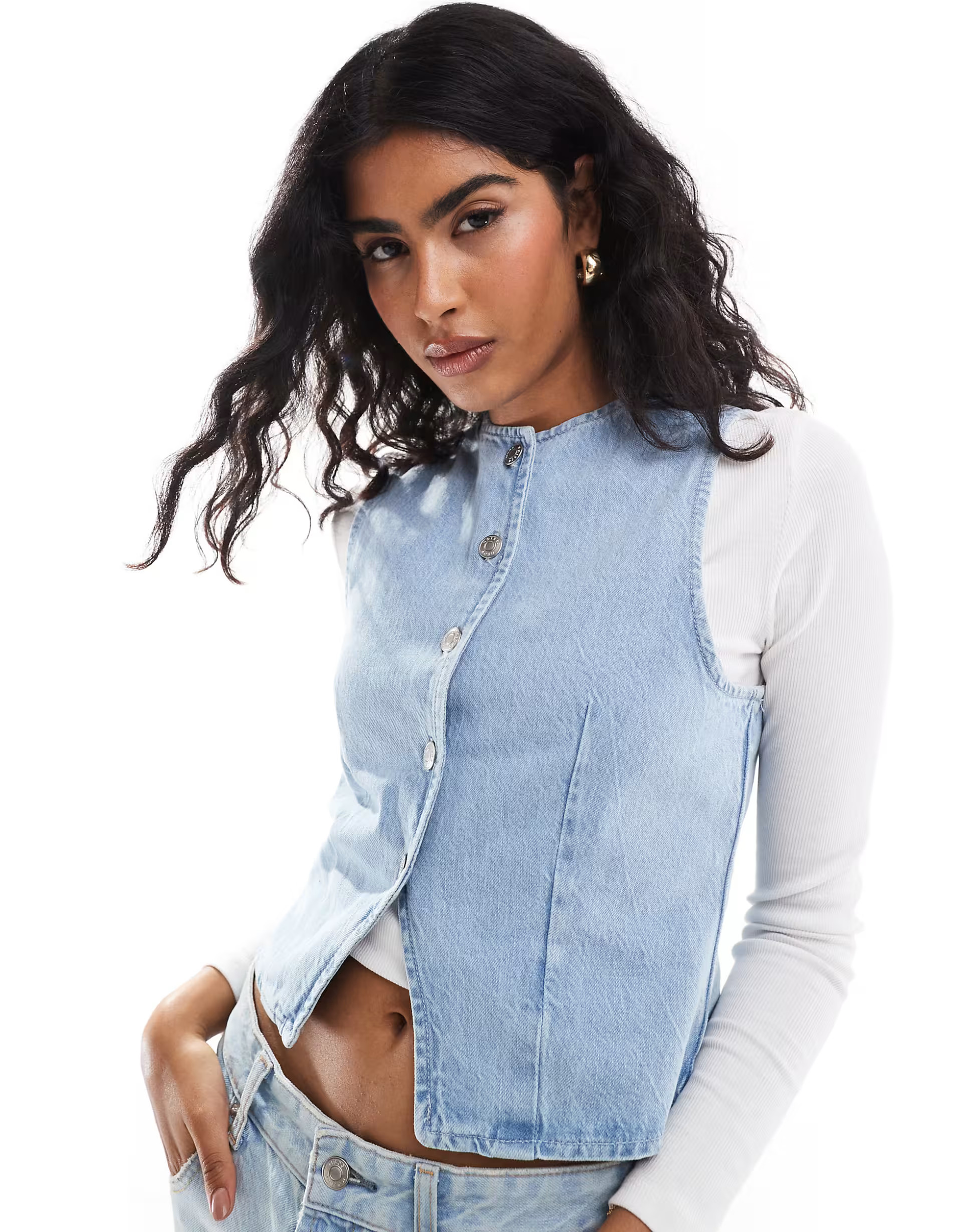 ASOS DESIGN denim waistcoat in bleach | ASOS (Global)