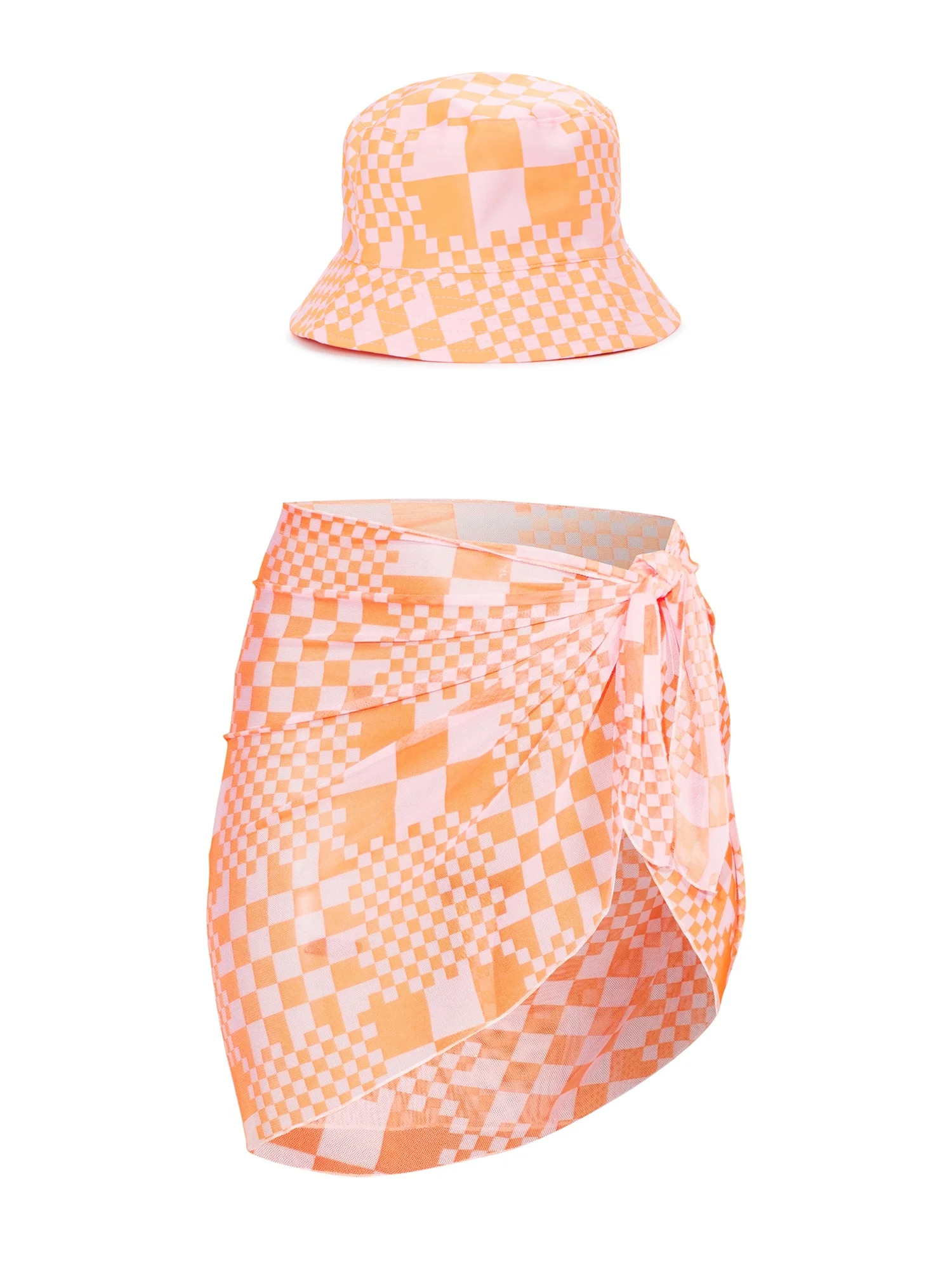 No Boundaries Juniors' Check Bucket Hat and Sarong Set, 2-Piece | Walmart (US)