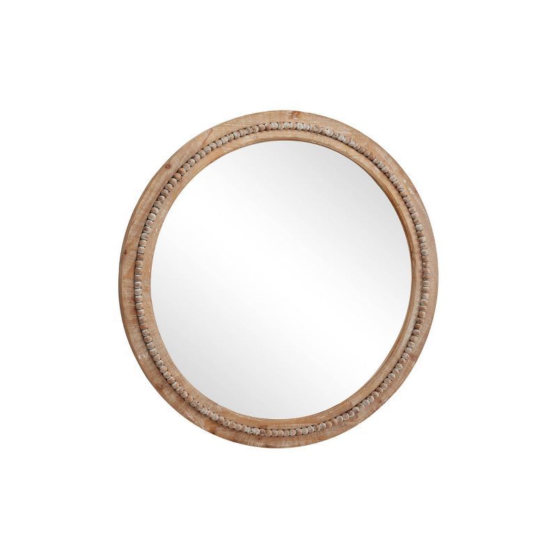 36 Large Round Wood Wall Mirror with Decorative Wood Beads Natural - Olivia & May | Target