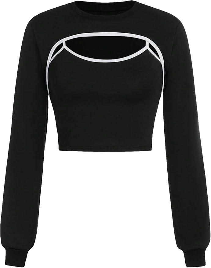 Girl's 2 Piece Long Sleeve Round Neck Contrast Binding Crop Sweatshirt and Cami Top Cropper Tank ... | Amazon (US)