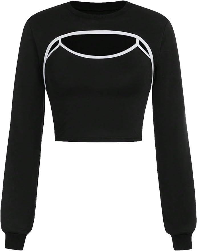 Girl's 2 Piece Long Sleeve Round Neck Contrast Binding Crop Sweatshirt and Cami Top Cropper Tank ... | Amazon (US)