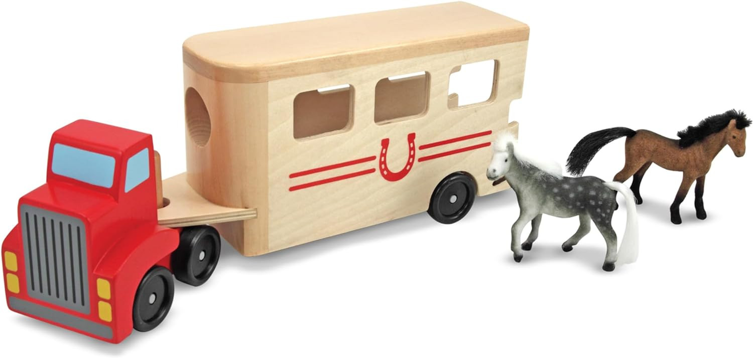 Melissa & Doug Horse Carrier Wooden Vehicle Play Set With 2 Flocked Horses and Pull-Down Ramp - H... | Amazon (US)